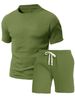 Men's Knitted Jacquard Sportswear Set - Summer Short Sleeve Top & Five-Point Shorts, Breathable & Comfortable, Casual Outfit_viptrois.com