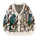 Cartoon Dinosaur Print Sweater – 3D Embossed V-Neck Knit Cardigan For Women & Couples (S-XL, Black/Green/Beige, Rayon-Polyester Blend, Spring Tops)_viptrois.com