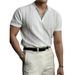 Men's Half-Zip Polo Shirt - Breathable Knit Stripe T-Shirt With Collar | Lightweight Summer Top For Casual & Smart Looks (White/Black, M-3XL)_viptrois.com