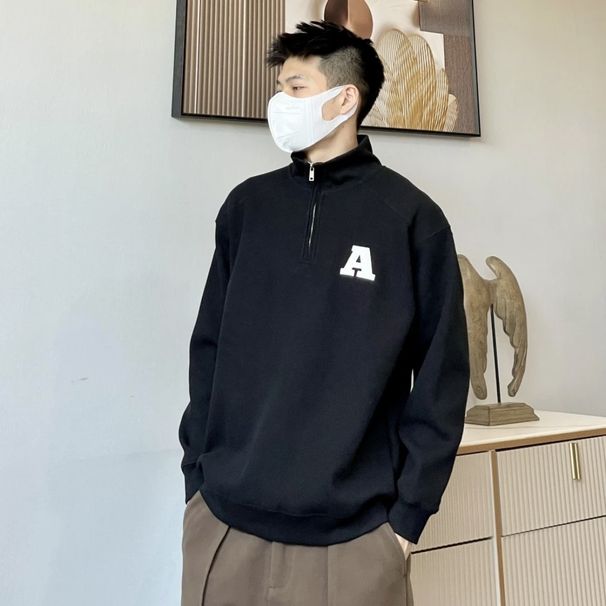 Unisex Letter-Embroidered Zipper Cardigan – Oversized Loose Fit Sweater, Couple Matching Long Sleeve Pullover For Spring & Autumn_viptrois.com