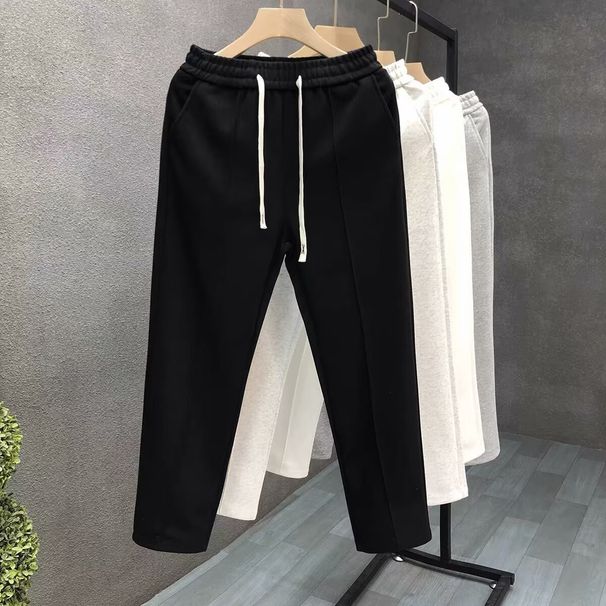 Minimalist Straight-Leg Trousers For Men – Breathable Polyester-Blend Casual Pants With Adjustable Drawstring (M-3XL, Machine Washable, Non-Iron)_viptrois.com