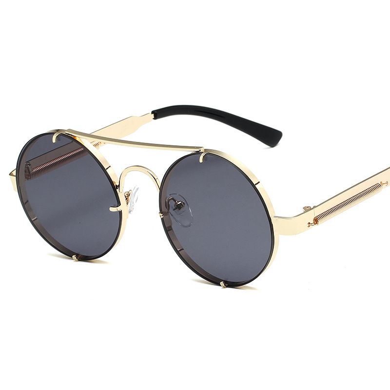 Punk Retro Round Frame Sunglasses - Exquisite Spring Temple Design Fashion Sunglasses For Women_viptrois.com