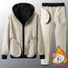Lamb Fleece Sports Men's Thickened Fleece Hooded Casual Fleece Sweatshirt Sweatpants Set_viptrois.com