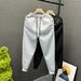 Autumn Light Gray Fleece Lined Sweatpants Men's Trendy Sports Casual Slim Fit Trousers Men's Tapered Long Trousers Trendy_viptrois.com