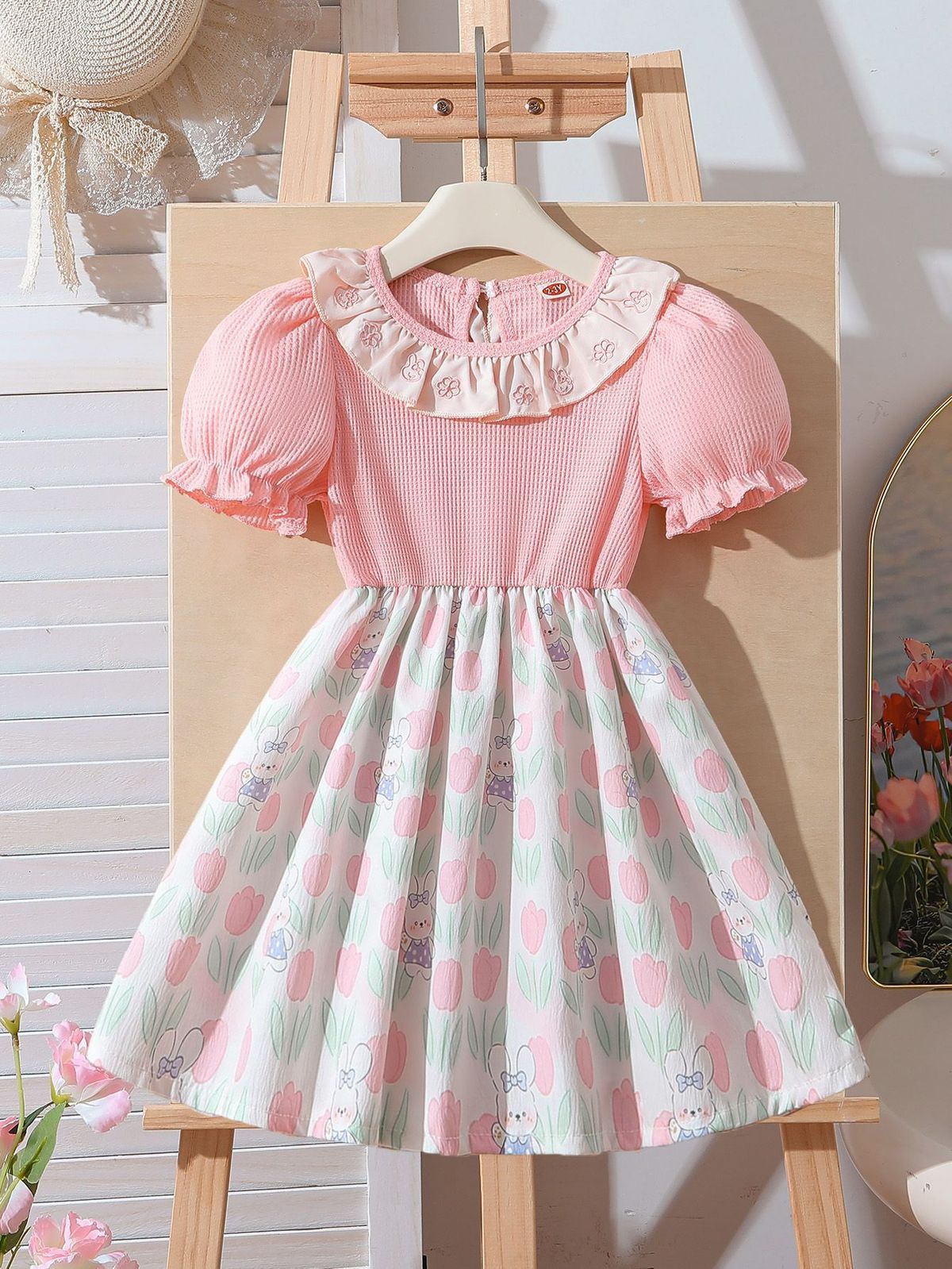2025 Hot Selling Girls Lotus Leaf Round Neck Print A Line Princess Dress Cross Border Foreign Trade_viptrois.com