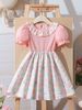 2025 Hot Selling Girls Lotus Leaf Round Neck Print A Line Princess Dress Cross Border Foreign Trade_viptrois.com