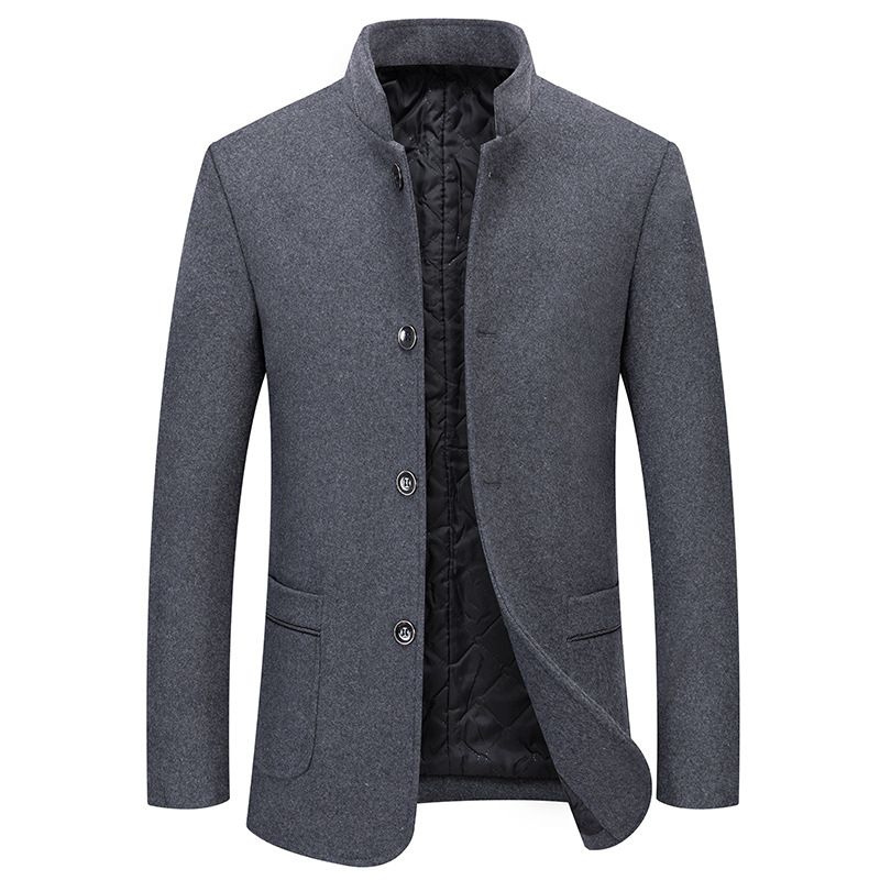 Men's Wool Blend Stand Collar Overcoat - Business Casual Winter Coat With Cotton Lining, Wrinkle-Free & Multi-Pocket Design_viptrois.com
