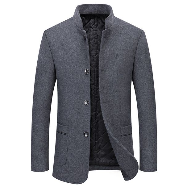 Men's Wool Blend Stand Collar Overcoat - Business Casual Winter Coat With Cotton Lining, Wrinkle-Free & Multi-Pocket Design_viptrois.com