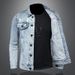 Men's Clothes Spring Bee Embroidered Light-colored Lapel Denim Jacket For Men_viptrois.com