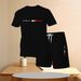 Men's Short Sleeve T-Shirt Trendy Summer Style Letter Print Loose Fit Casual Suit_viptrois.com