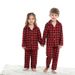 kid's clothing Children's spring and autumn lapel single-breasted plaid long-sleeved pajamas set_viptrois.com