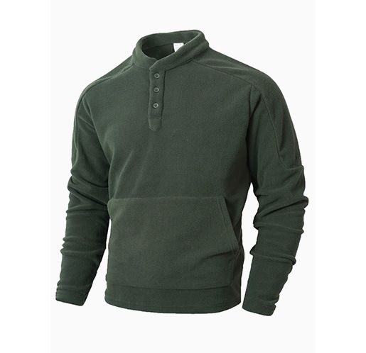 Men's Slim-Fit Stand Collar Sweatshirt - Minimalist Long Sleeve Pullover With Button Detail (Black/Khaki/Olive/Grey, Sizes S-XXXL)_viptrois.com