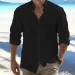 Long Sleeve Cotton Linen Summer Hot Sale Beach Style Shirts Solid Color Casual Versatile Stand Collar Shirt Men's Top_viptrois.com