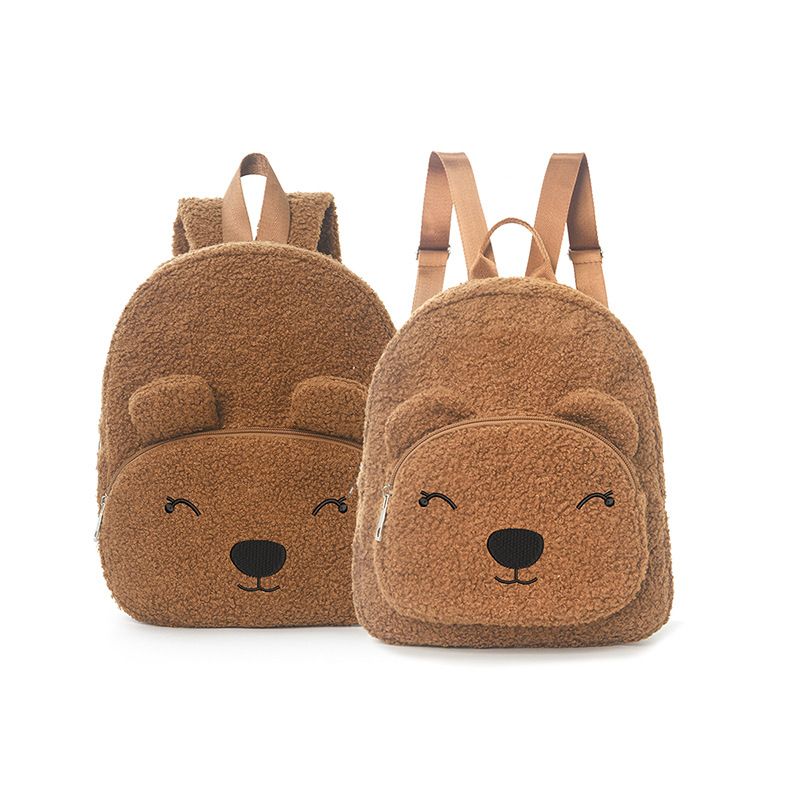Feihong Cross Border Bear Backpack Corduroy Primary School Student Backpack Fashion Casual Backpack Cute Cartoon Plush Bag_viptrois.com