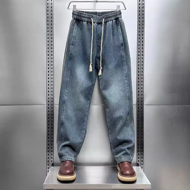 American Casual Jeans Men's Trendy High Street Loose Straight Youth Striped Patchwork Wide Leg Pants_viptrois.com