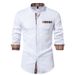 Men's Clothing New Men's Stand Collar Henry Shirt Plaid Colorblock Long Sleeve Shirt_viptrois.com