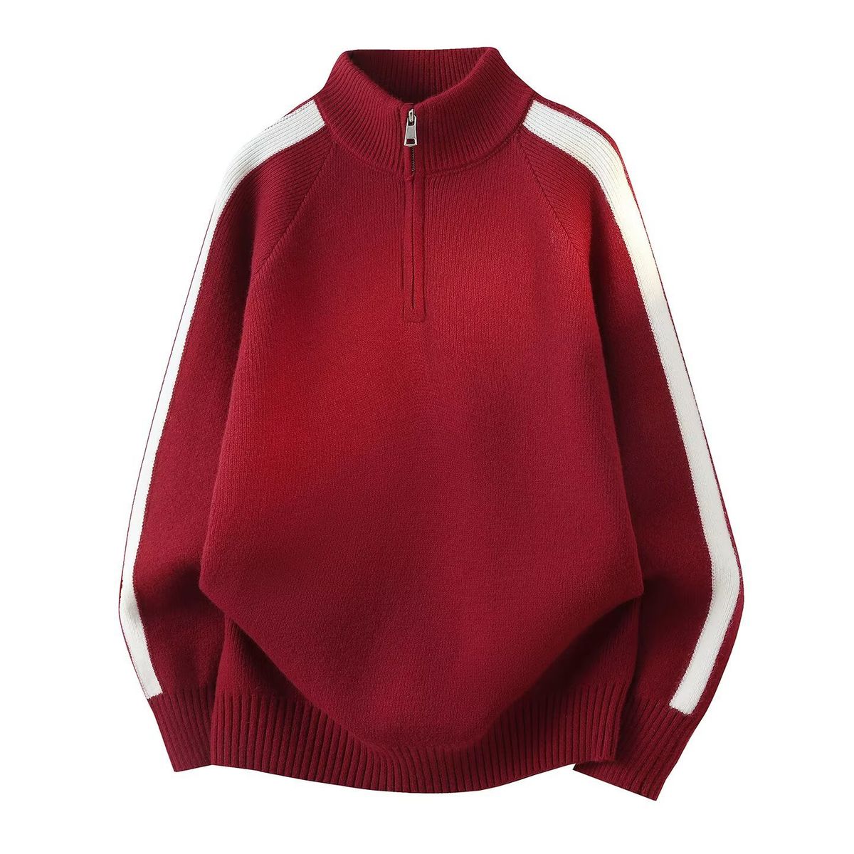 Men's Half-Zip Striped Sweater – Stand Collar Loose Fit Pullover (Black, Grey, Red, White, M-XXXL)_viptrois.com