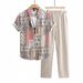 Men's Clothing Fashion Casual Ethnic Style Printed Short Sleeved Shirt Trousers Suit Breathable And Comfortable_viptrois.com