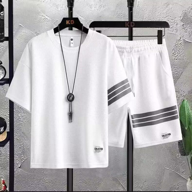 Men's Clothing Casual Suit Men's Summer Trendy Loose Large Size Youth Sports Shorts Short Sleeves Set Men_viptrois.com