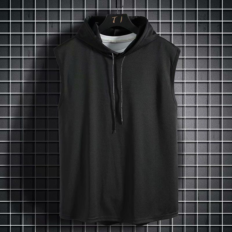 Men's Clothing Style Street Hooded Vest Men's Trendy Brand Hooded Sleeveless T Shirt Men's Sleeveless Sweater Hoodie Summer Vest Thin Section_viptrois.com
