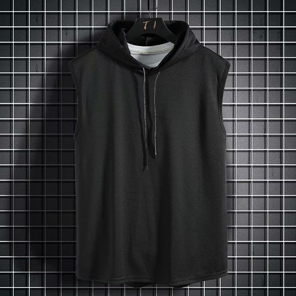 Men's Clothing Style Street Hooded Vest Men's Trendy Brand Hooded Sleeveless T Shirt Men's Sleeveless Sweater Hoodie Summer Vest Thin Section_viptrois.com