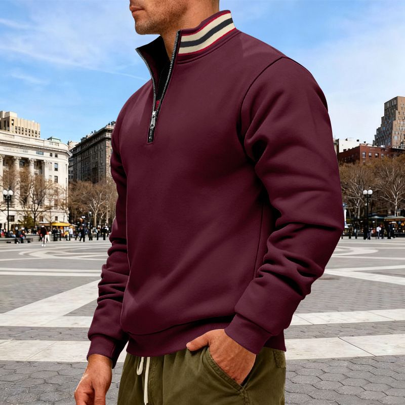 Men's Heavyweight Half-Zip Fleece Sweatshirt - Stand Collar Pullover With Japanese Brushed Polyester (10 Colors) | Relaxed Fit Winter Essential_viptrois.com