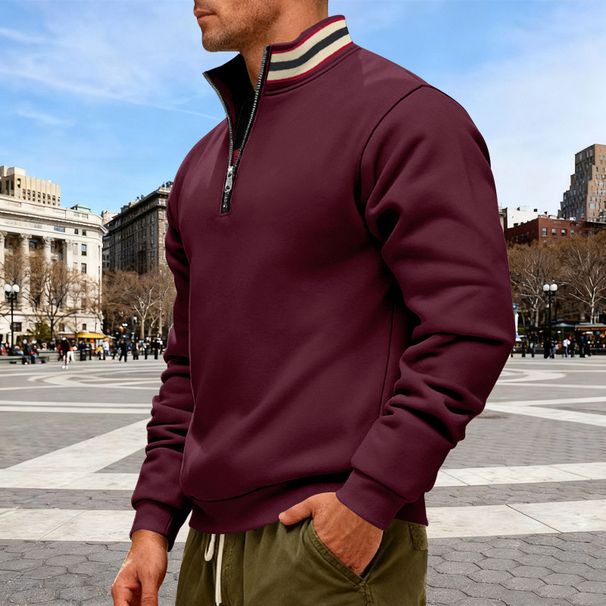 Men's Heavyweight Half-Zip Fleece Sweatshirt - Stand Collar Pullover With Japanese Brushed Polyester (10 Colors) | Relaxed Fit Winter Essential_viptrois.com