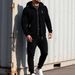 Men’s Sporty Hooded Cardigan Set – Breathable Polyester Zip-Up Jacket & Jogger Pants, Casual Gym-to-Street Outfit_viptrois.com
