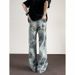 Cleanfit Washed Dirty Wide Jeans For Men, American Fashion Brand High Street Design, Slightly Flared Straight Leg Pants_viptrois.com
