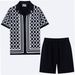 Men's Jacquard Sweater Short Sleeved Cuban Collar Knitted Shorts Suit_viptrois.com