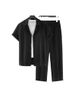 Men's Clothing Men's Striped Short-Sleeved Shirt Button Down Lapel Drawstring Trousers Suit For Formal & Casual_viptrois.com