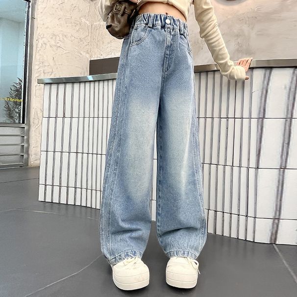 255001 Spliced Denim Straight Pants Girls Loose Miscellaneous 2025 Spring Jeans_viptrois.com