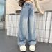 255001 Spliced Denim Straight Pants Girls Loose Miscellaneous 2025 Spring Jeans_viptrois.com