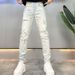 Ripped, Stylish, Light Colored Men's Jeans For Spring And Summer, Trendy And Versatile, Stretchy, Slim Fit, Youthful And Fashionable Brand Long Pants._viptrois.com