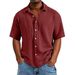 Men's Clothing Fashion Trend Printing Casual Slim Lapel Short Sleeved Waffle Shirt_viptrois.com