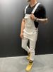 Men's Tie-Dye Denim Bib Trousers Slim Fit Pants Solid Colour Jeans_viptrois.com