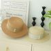 Women's Straw Hats Pearl Straw Hat Women's Summer Beach Sun Hat Sun Protection Straw Sun Hat Celebrity Style Flat Top Hat_viptrois.com