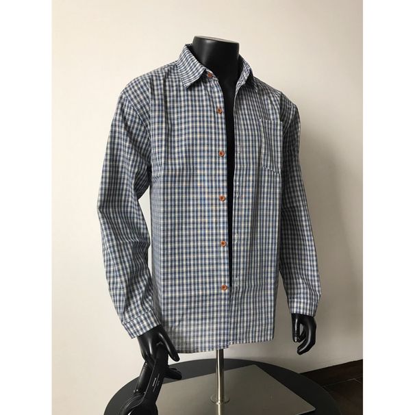 High-End Blue Plaid Long Sleeve For Men Early Spring Outerwear Color Block Button Thin Couple Casual Shirt_viptrois.com