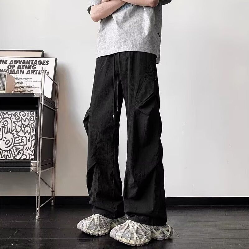 American-style Pleated Pants For Spring And Autumn, Unisex Functional Paratrooper Versatile Workwear Wide-leg Sports_viptrois.com