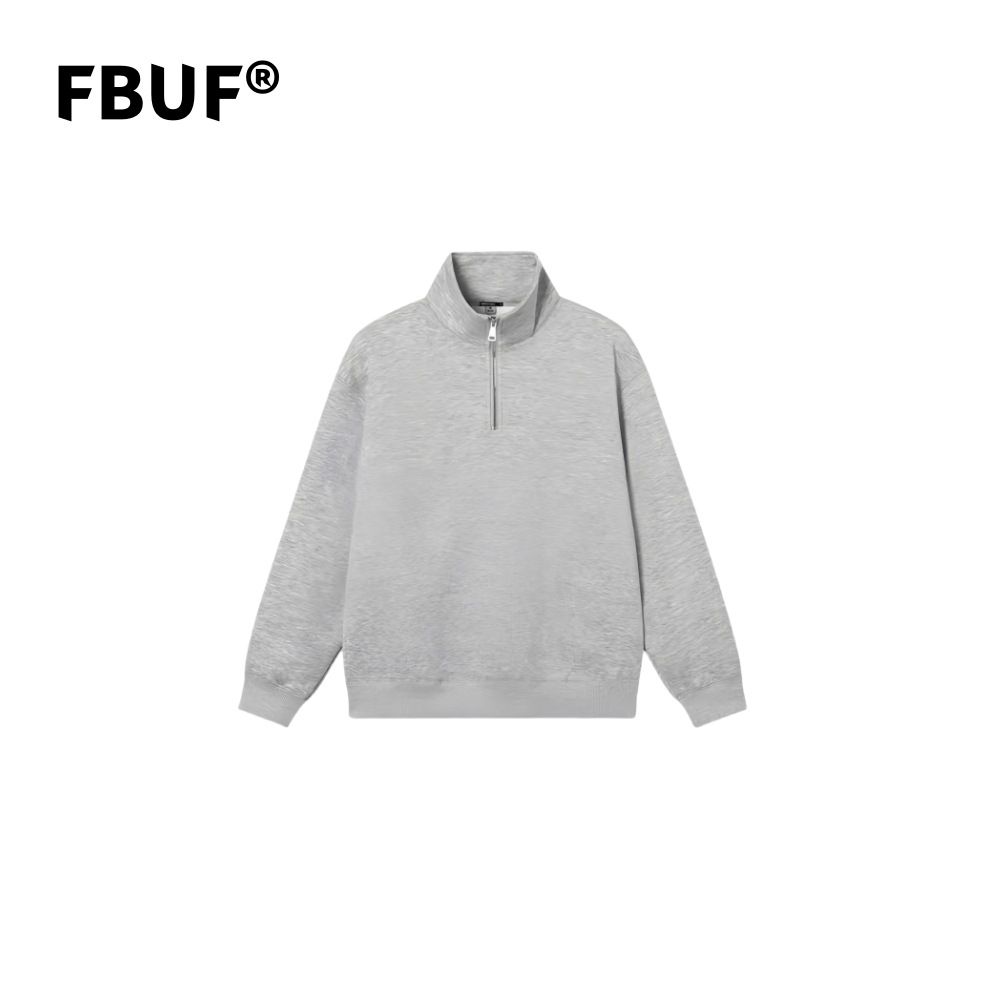 Men's Clothing heavy 500g half zip stand collar Boxy gray sweatshirt cleanfit unisex autumn and winter_viptrois.com