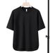 Men's Clothing Simple Casual Waffle Five Point Sleeve T Shirt Solid Color Loose Fashion Round Neck Top_viptrois.com