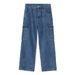Unisex Streetwear Wide Leg Denim Pants Cargo Jeans with Utility Pockets Loose Fit Washed Blue And Grey for Men And Women_viptrois.com