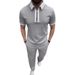 Men's Polo Shirt Zipper Casual Short Sleeve Shorts Suit_viptrois.com