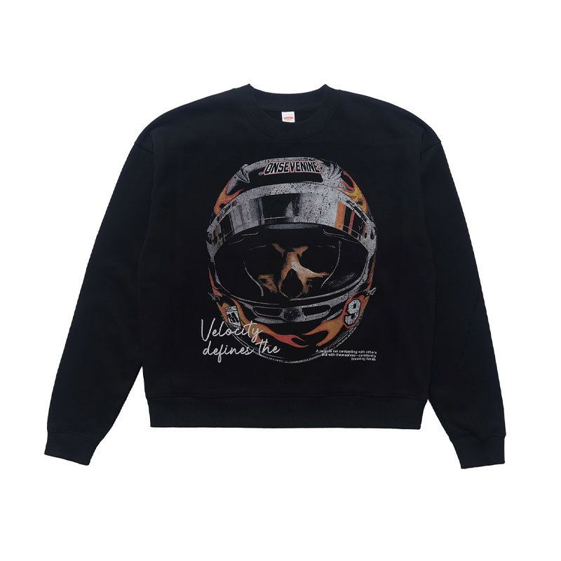 American Street Style Round Neck Long Sleeve Motorcycle Print T-Shirt Men And Women, Casual Versatile Top_viptrois.com