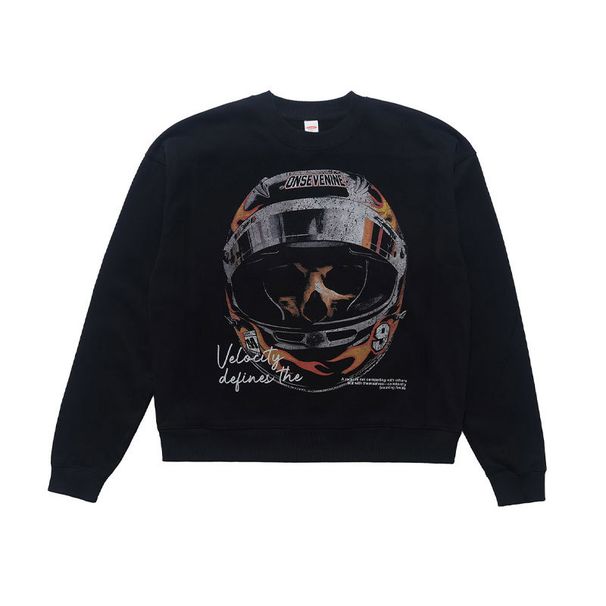 American Street Style Round Neck Long Sleeve Motorcycle Print T-Shirt Men And Women, Casual Versatile Top_viptrois.com