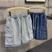 Trendy Men's Casual Workwear Denim Shorts, Summer Multi Mouth Bag, Elastic Waist, Work Wear Capris_viptrois.com