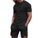 Cross-border Birdseye Short-Sleeve T-Shirt Top + 5-Inch Shorts Solid Color 2-Piece Summer Running Fitness Sports Set_viptrois.com