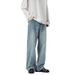 Men's Clothing Summer Trendy Light Blue Jeans For Men And Women, Washed High Street Straight Leg Pants, Versatile Long Trousers_viptrois.com