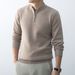 Men's Casual Zip-Up Knit Sweater – Soft Pullover With Stylish Half-Zip (Burgundy/Brown/Khaki/Dark Gray)_viptrois.com