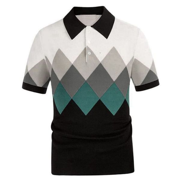 Men's summer new short sleeved diamond patterned jacquard sweater business polo shirt men's SY0122_viptrois.com